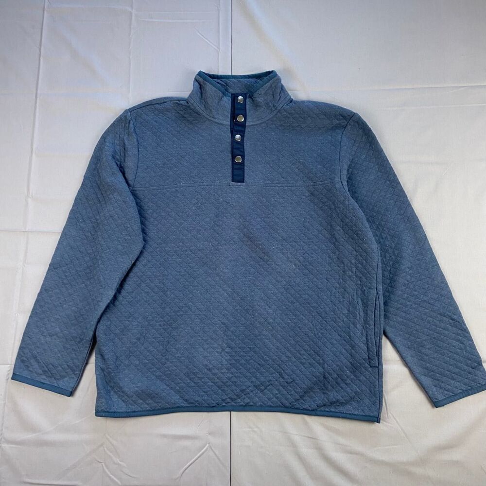 Sonoma Men's Xl Slate Blue Quilted Pullover Snap Mock Neck Sweatshirt 53 Cotton